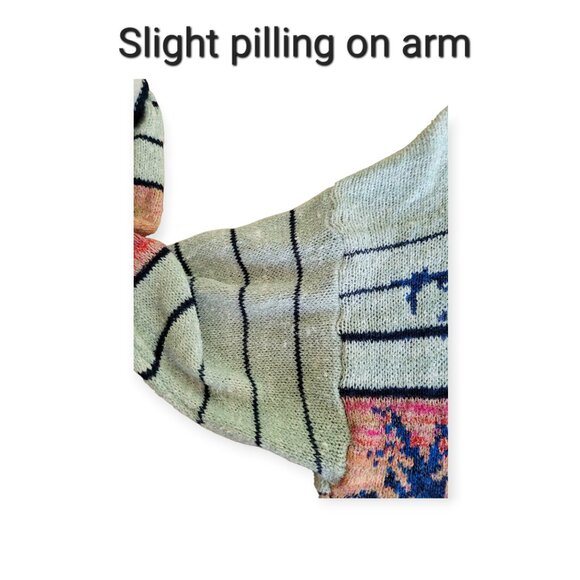 Free People Palm Tree Breeze Knit Ruched Sweater XS Pale Grey Blue Orange Top - Picture 15 of 16